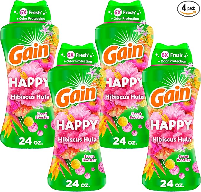 Gain In-Wash Laundry Scent Booster Beads, Happy, 24 oz (Pack of 4)