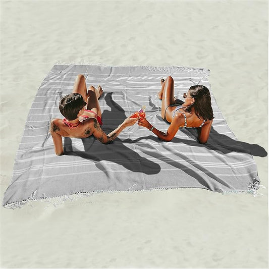Giant Huge Thin Boho Throw Blanket Turkish Beach Blanket Towel Jumbo Extra Large XL XXL Big Oversized Outdoor Picnic Accessories Airplane Travel Essentials Camping Gears Must-Haves Yard Yoga Mat Grey