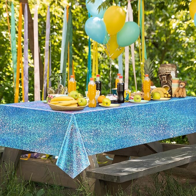 Just Shimmer Light Blue Holographic Tablecloth 40" x 108" Hot Pink Party Decoration Valentine's Day Birthday Party Table Decor Iridescence Plastic Table Cloth for Baby Shower Bachelorette Supplies