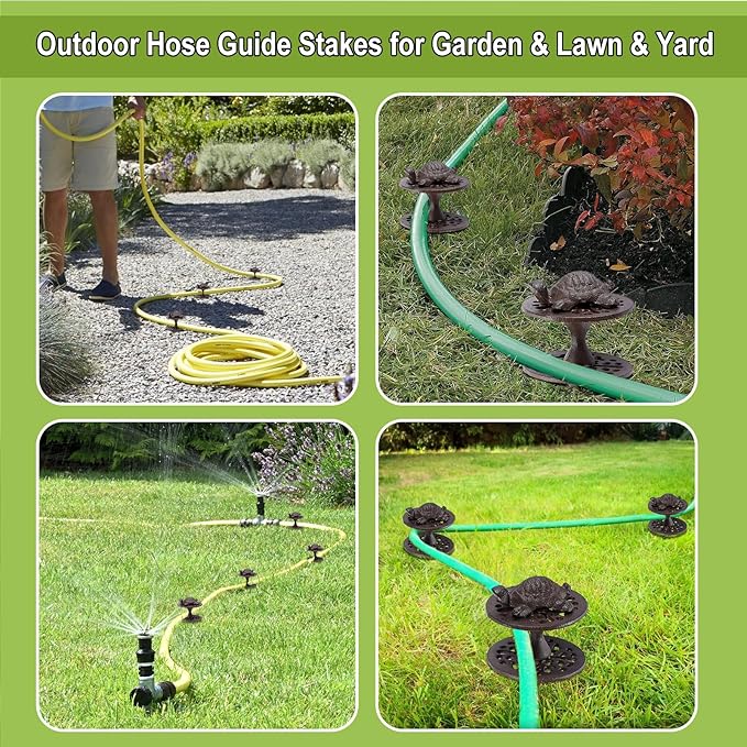 OwnMy Set of 2 Cast Iron Garden Hose Guide Stakes Heavy Duty, Decorative Garden Hose Guide Spikes for Lawn Yard Outside Plants Protection - Keeping Hoses Away from Flower Beds, Turtle Pattern