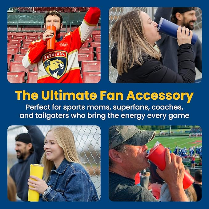 The LoudCup Blow Horn Tumbler, Cheer & Sip 2-in-1 Reusable Water Bottle with Built-In Horn for Sports Games, Tailgates, Parties & Events, BPA-Free