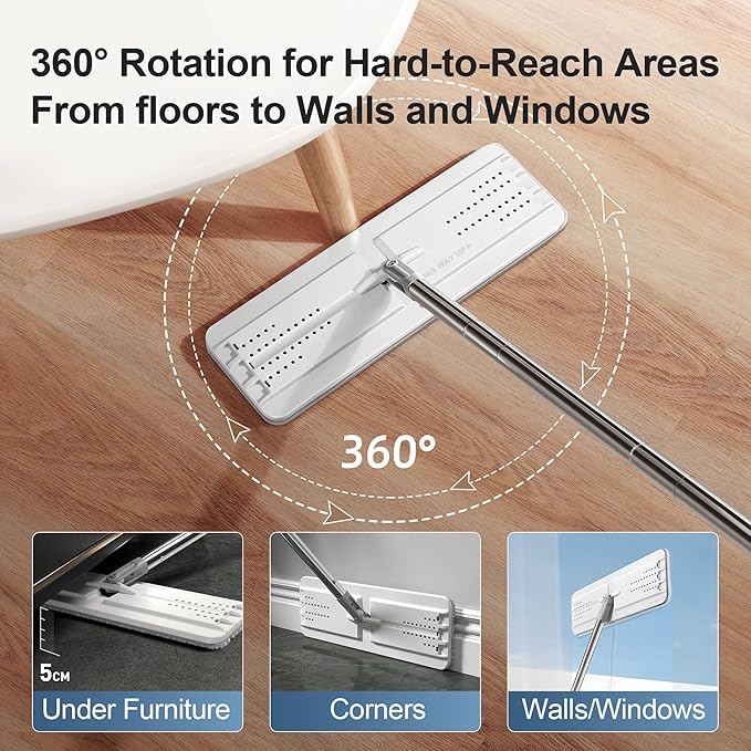 JOYMOOP Mop and Bucket Set – Hands-Free Flat Floor Mop for Household and Commercial Use, with 3 Washable Microfiber Pads, Wet and Dry Cleaning System, Ideal for Home and Office Floors