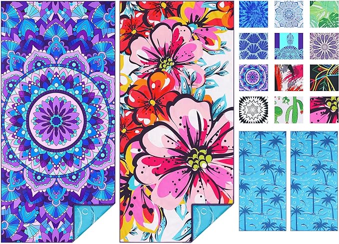 TwoYek 2 Pack Microfiber Thin Beach Towel Lightweight 71x32 Oversized Extra Large Sand Free Towels Quick Dry for Travel Pool Yoga Gym Sports Beach Accessories Vacation Essential Gift