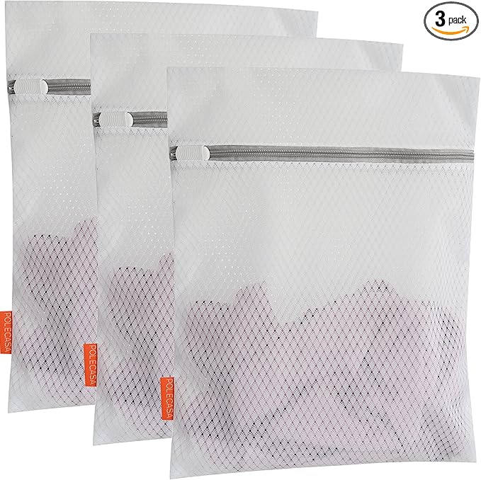 Polecasa 3Pcs 12 x 16 Inches Extra Durable 125g Diamond Mesh Laundry Bags with Sturdy Zipper for Delicates, Laundry Room Essentials for College, Dorm (3 Medium)
