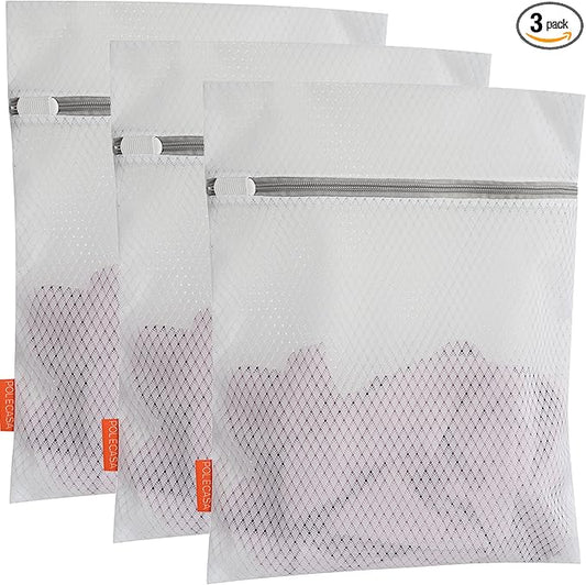 Polecasa 3Pcs 12 x 16 Inches Extra Durable 125g Diamond Mesh Laundry Bags with Sturdy Zipper for Delicates, Laundry Room Essentials for College, Dorm (3 Medium)