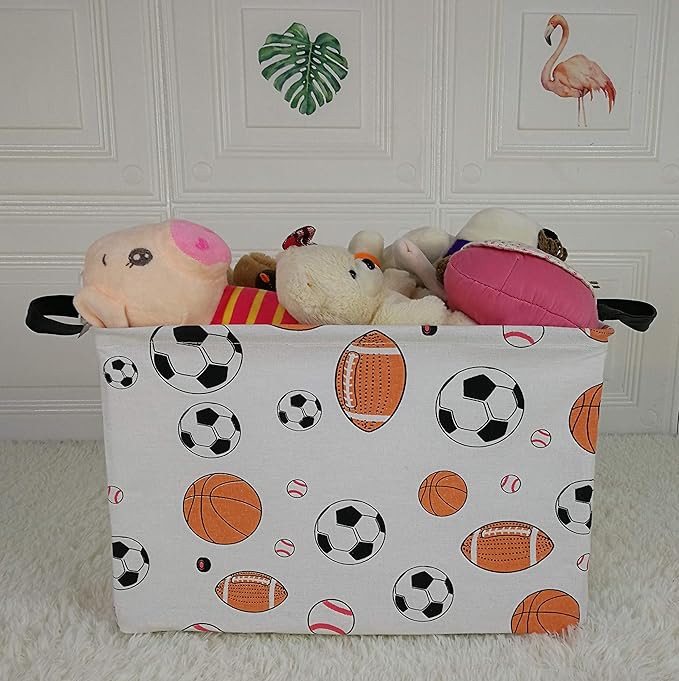 KUNRO Rectang Basketball Football Storage Basket Gift Shelf Basket Storage Bin, Nursery Basket Organizer Box for With Handles for Room Deco (Balls)