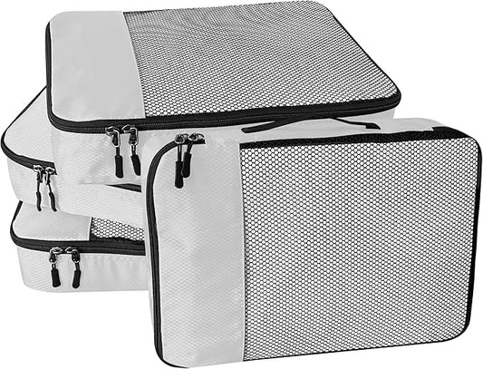 4-Piece Packing Cubes Travel Accessories Set for Suitcases - Luggage Organizer Bags with Double Zipper - Mesh Top - Small - Beige