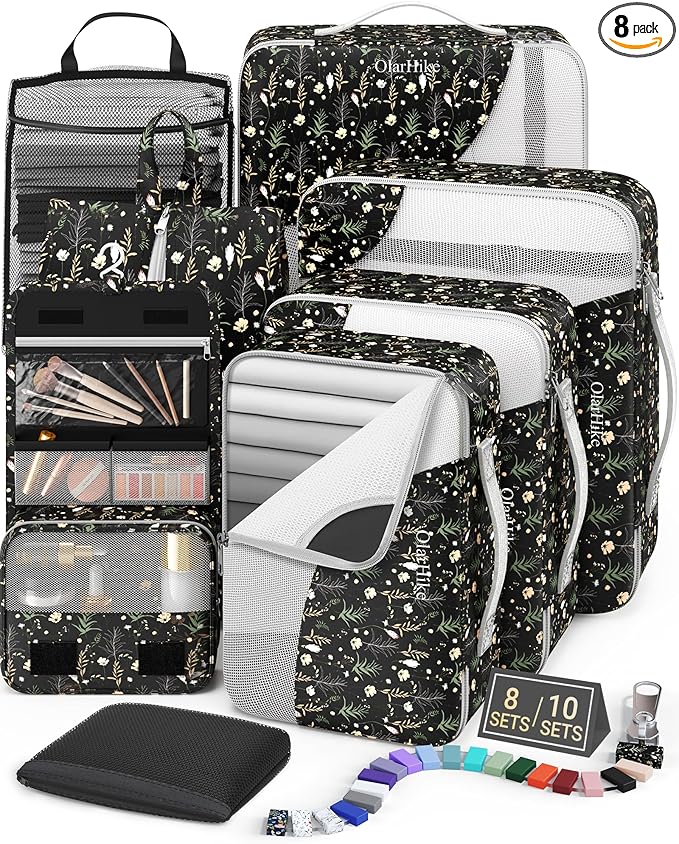 8 Set Packing Cubes for Travel, Gifts for Women & Moms, Anti-Tearing Suitcase Organizer, OlarHike Vacation Essentials & Accessories for Cruise Ships