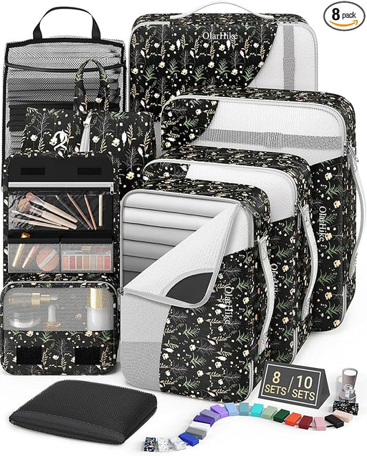 8 Set Packing Cubes for Travel, Gifts for Women & Moms, Anti-Tearing Suitcase Organizer, OlarHike Vacation Essentials & Accessories for Cruise Ships