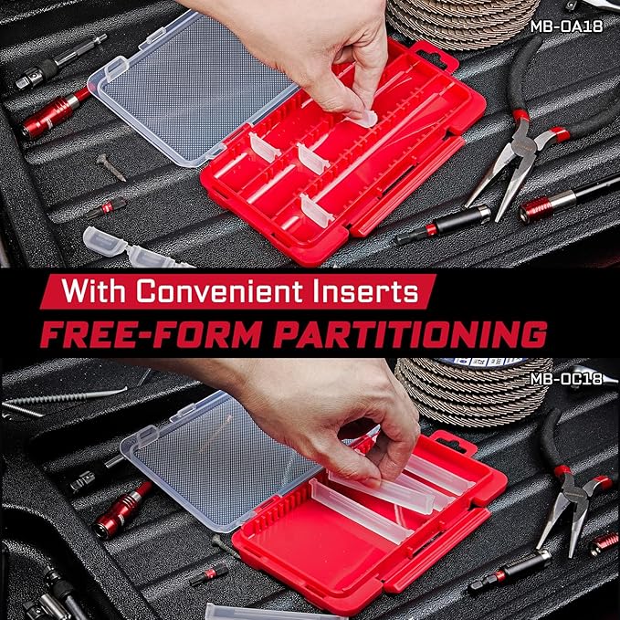 Plastic Tools Box Set, 7Pieces Red Transparent Portable Storage Case for Various Tools and Small Parts Accessories Storage Organizer