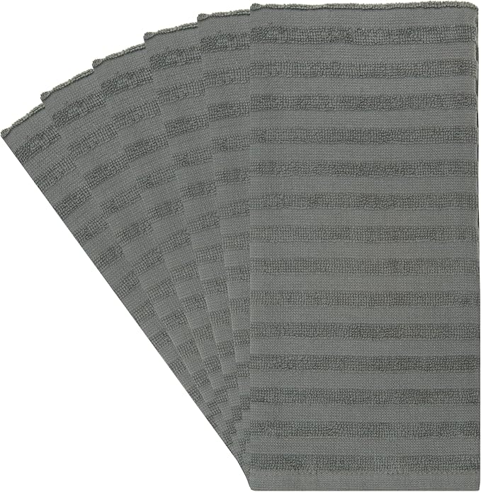 Premium Kitchen Towels (20”x 28”, 6 Pack) | Large Cotton Dish Towels 450 GSM | Highly Absorbent Terry Kitchen Linen Set with Hanging Loop | Anthracite Solid