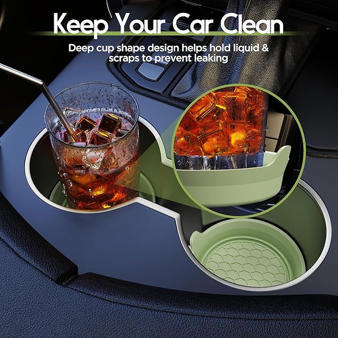 Amooca Car Cup Coaster Universal Automotive Waterproof Non-Slip Cup Holders Sift-Proof Spill Holder Car Interior Accessories 2 Pack Tea Green