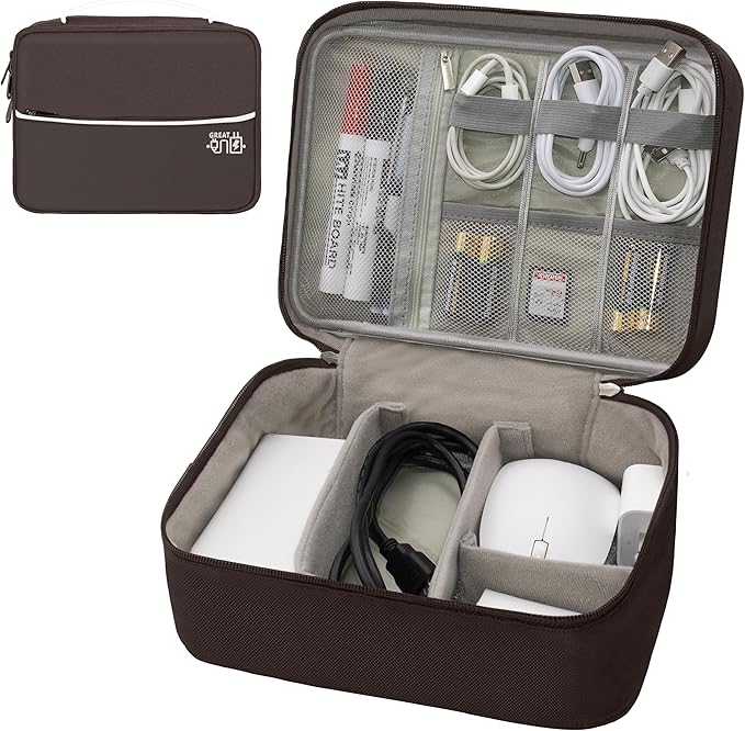 Electronics Organizer, Travel Cord Organizer Pouch, Portable Cable Organizer Bags, Waterproof Electronic Accessories Storage Case for Cables, Cords, Charger, Phone (Double Layer-Brown)