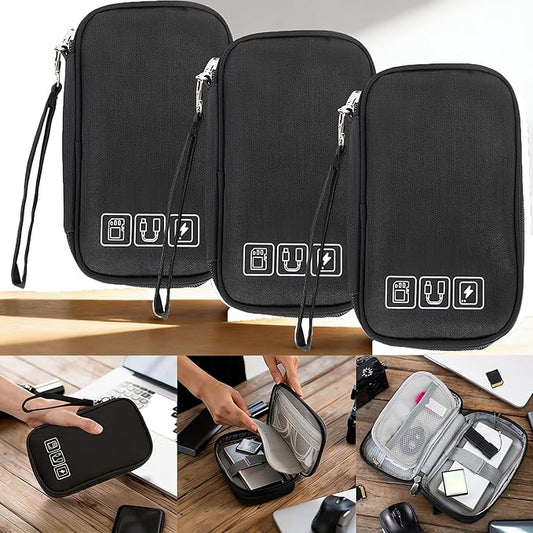 3Pcs Electronic Organizer Travel Cable Organizer Bag Pouch Portable Small Electronic Cable Pouch Electronics Accessories Organizer Travel Digital Storage Bag for Power Bank Charger Card, Black