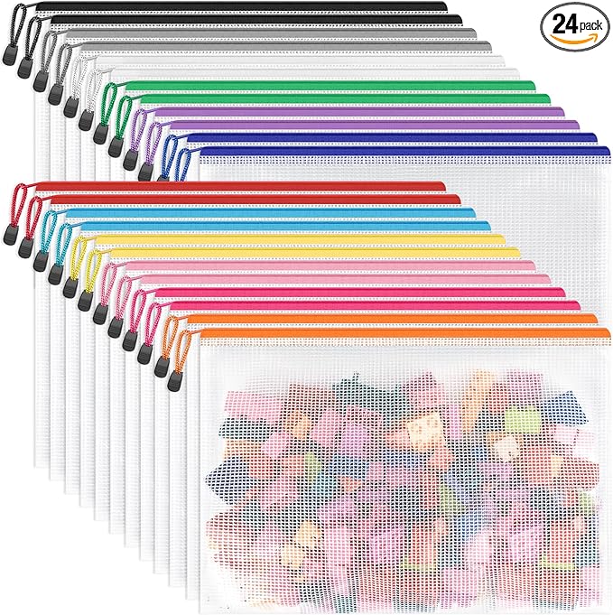 Umriox 24 Pack 12 Colors Zipper Pouches for Organizing, Letter Size, A4 Size, Zipper Bags for Puzzles & Board Game Storage, Office Supplies Travel Toiletries