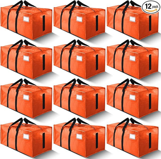 HOMESURE Supports 200lbs Heavy Duty Moving Bags - Strong Zipper & Wrap-Around Handles - Water-Resistant Storage Totes, Durable Alternative to Moving Boxes - 12 Pack - Orange
