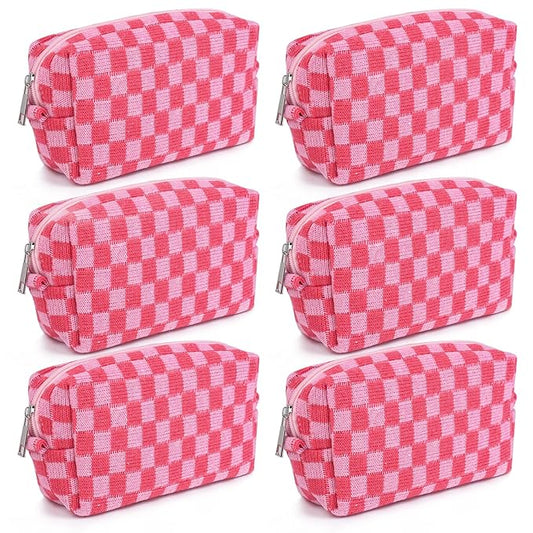 SOIDRAM Checkered Makeup Bag Preppy Cosmetic Bag Bulk Pink Makeup Pouch Personalize Travel Toiletry Bag Organizer Cute DIY Makeup Brushes Storage Bag for Women