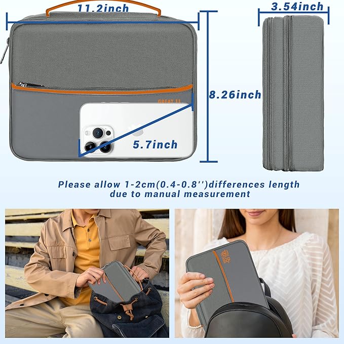 Electronics Organizer, Travel Cord Organizer Pouch, Portable Cable Organizer Bags, Waterproof Electronic Accessories Storage Case for Cables, Cords, Charger, Phone (Three Layer-Gray)
