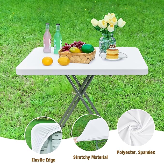 Fitted Rectangle Tablecloth 20 x 30 Inch Elastic Table Cloth for 2.5ft Table, Stretch Spandex Tables Cover White Washable Polyester Tables Top Cap Cover for Dining Picnic Camping Indoor and Outdoor