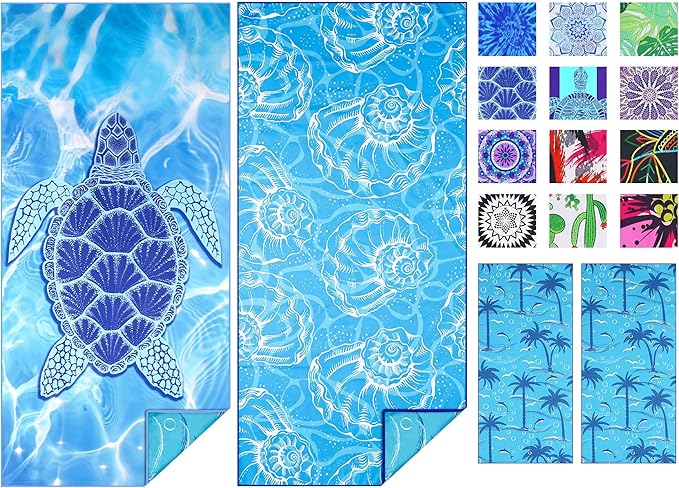 TwoYek 2 Pack Microfiber Thin Beach Towel Lightweight 71x32 Oversized Extra Large Sand Free Towels Quick Dry for Travel Pool Yoga Gym Sports Beach Accessories Vacation Essential Gift