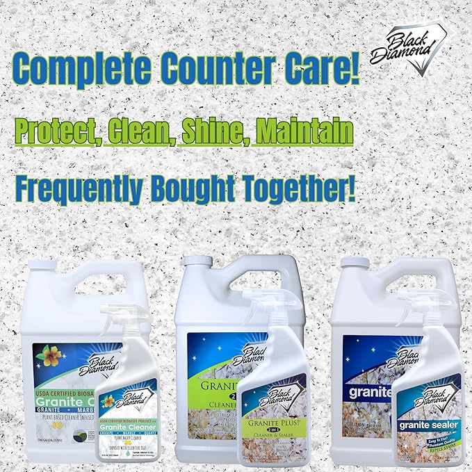 Black Diamond Stoneworks Granite Plus 2-in-1 Cleaner & Sealer, pH Neutral, Streak-Free Stone Cleaner for Granite, Marble, Quartz, Travertine & Limestone Countertops, Ready to Use (1-Gallon)