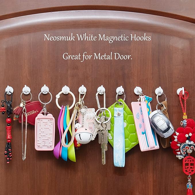 Neosmuk Magnetic Hooks, Heavy Duty 30lb+ Strong Magnet Hook for Cruise Cabins, Cruise Ship Essentials for Hanging, Metal Wall Refrigerator Hangers (White, 12 Pack)