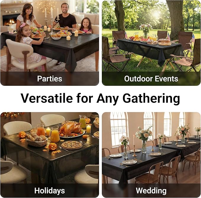 Auros Premium Plastic Tablecloths 10 Pack, 54 x 108 Inch Rectangle Disposable Table Covers for 8FT Tables, Thick & Durable, Waterproof & Spill-Proof, Easy Cleanup for Parties, Wedding, Onyx Black