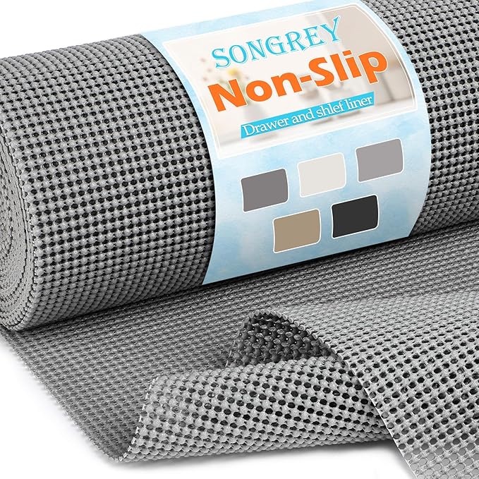 Songrey Non-Adhesive Drawer and Shelf Liner, Non Slip Cabinet Liners, Protect Kitchen Cupboard, Bathroom Drawers, Breathable, Thick Strong Grip mat (20IN x 30FT, Dark Gray)