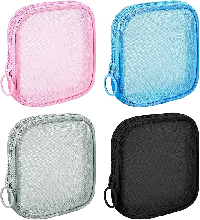 4 Pieces Mini Zipper Nylon Mesh Pouch, Mesh Cosmetic Bags Makeup Bags, Multipurpose Travel Toiletry Bags for Office Supplies and Travel Accessories (Multicolored, S)