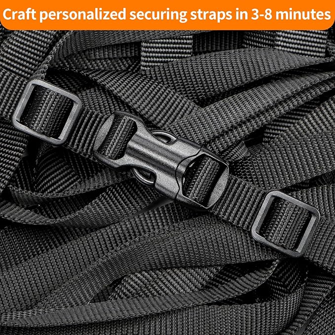 5/8" Buckle and Strap Set: 6 Yards of Thick Nylon Webbing, 6 Pack Quick Side Release Adjustable Plastic Buckles, 12 Tri-Glide Slide Clips, Black (5/8 Inch Combo Set)