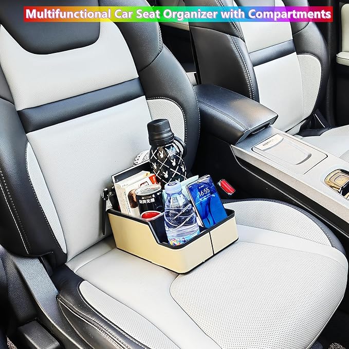 Car Organizer Between Back Seat,Car Armrest Storage Box with Compartment,Multifunctional Front Seat Organizer,Center Console Cup Holder Tray,Car Seat Organizer with Non-slip Mat(Beige)