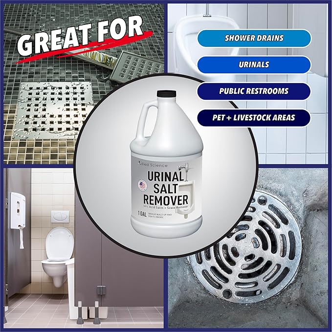 Allied Science Urinal Salt Remover - Uric Acid Salts Scale Remover Unclogs Urinals and Removes Uric Acid Odors - 8 Gallons