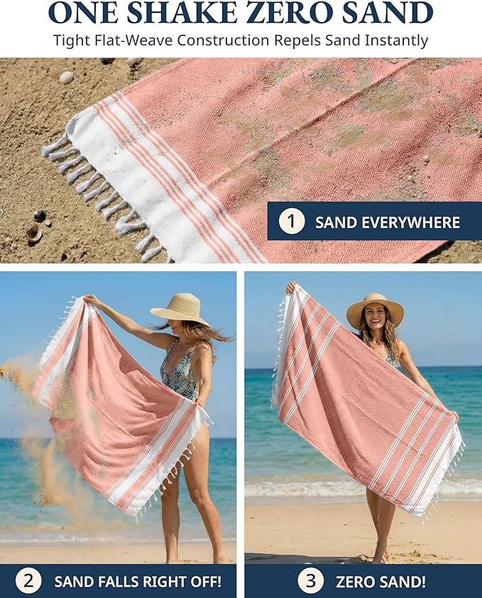LANE LINEN 4 Pack Beach Towels – Oversized, Pre-Washed, Quick Dry, Sandproof, Lightweight & Absorbent Travel Towels – Extra Large Pool/Bath Towel – Multi