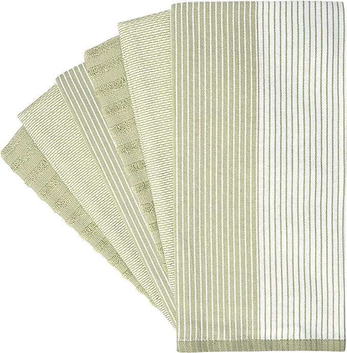 Premium Kitchen Towels (20”x 28”, 6 Pack) | Large Cotton Dish Towels | Flat & Terry Highly Absorbent Kitchen Linen Set with Hanging Loop | Sage