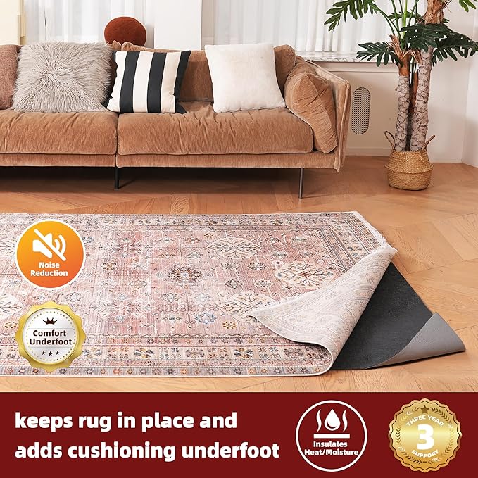 BAGAIL Felt and Natural Rubber Backing Rug Pads 1/4” Thick, 3 x 5 Ft Non Slip Carpet Gripper Keep Rugs in Place, Under Area Rug Protective Cushioned Pads, Carpet Runners, Hardwood Floors Protection