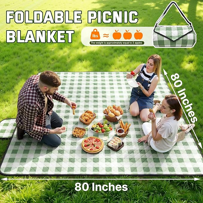 TigeJoy Extra Large Picnic Blanket Waterproof Foldable 118''x118'', Outdoor Picnic Mat Beach Blanket Sandproof for Park, Grass, Travel, Hiking, Camping Essentials, Gingham Picnic Blanket