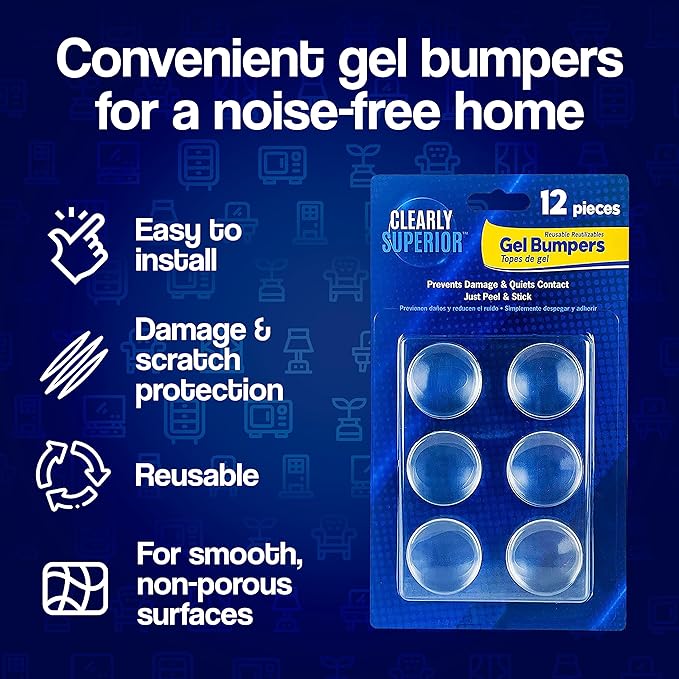 1.13" Small Round Gel Bumpers 12 Pack - Self Adhesive Furniture Protection Bumpers - Protects Surfaces from Damage