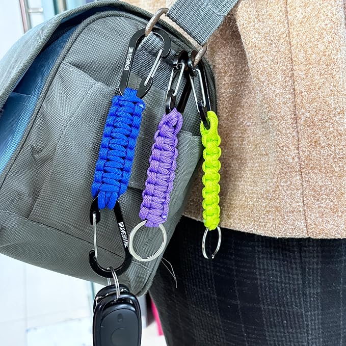 BRAVESHINE Paracord Keychain Carabiner Clip, D-Ring Lanyard Hanger Stroller Hook for Water Bottle, Key, Backpacks, Men, Women