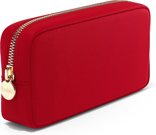 Embla Makeup Bag Travel Cosmetics Pouch and Toiletry Bag, Nylon Zipper Pouch Purse, Cute Make Up Organizer Storage Tote for Women Girls, Waterproof Travel Skincare Case, Small Makeup Bags, Ruby Red