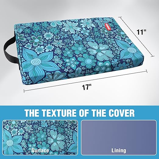 WORKPRO 17" Kneeling Pad with Removable Cover, Soft Pad Cushioning for Knee, Large Foam Kneeler Pad for Gardening, Daily Chores, Workout Supplies, Blue Floral Printing