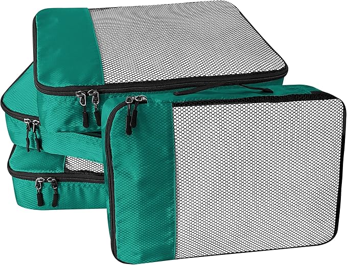 4-Piece Packing Cubes Travel Accessories Set for Suitcases - Luggage Organizer Bags with Double Zipper - Mesh Top - Small - Green