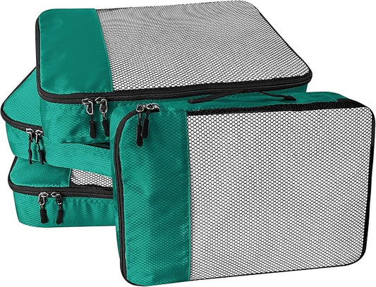 4-Piece Packing Cubes Travel Accessories Set for Suitcases - Luggage Organizer Bags with Double Zipper - Mesh Top - Small - Green