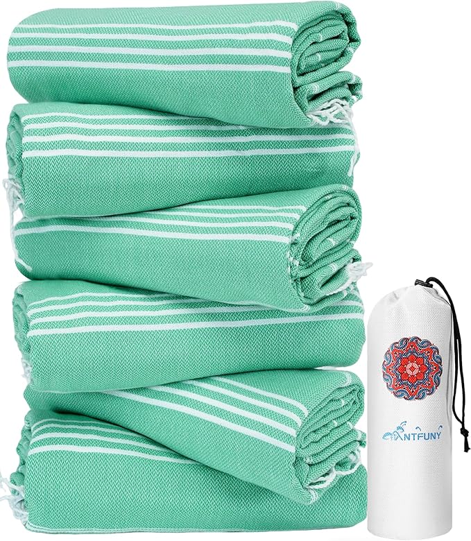 Antfuny 6 Packs Turkish Beach Towels Yoga Blanket Gym Workout Towel Men's Birthday Gift Ideas for Father's Day Dad Husband Brother Uncle Son Daughter Boyfriend Male Boss Grandpa Him Appreciation Green