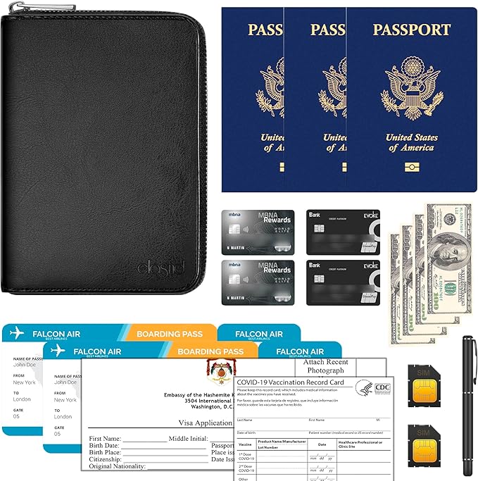 Passport Wallet, Passport Holder for Travel Family, Ultra Large Storage with 3 Pockets. RFID Passport Cover Case with Zipper Closure