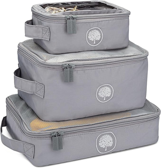Parker Baby Co. Lightweight Packing Cube Set 3-Pack | Collapsible, Durable, Mesh & Clear Top | Travel Organizer for Diaper Bags, Luggage - Gray/Gray Buffalo