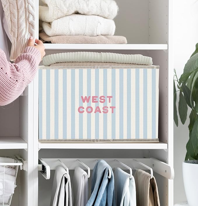 Western Beach Storage Bins Box with Handles, Coastal Cowgirl Room Decor, Preppy Beachy Collapsible Fabric Storage Basket Box Organizer for Bedroom Bathroom Clothes Toys Books