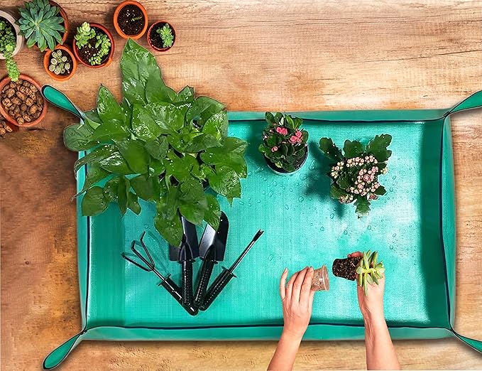 2 PCS Plant Repotting Mat for Indoor Plants, 43" X 29" Thickened Foldable Waterproof Plant Potting Tray and Mess Control, Portable Potting Mat Gardening Tray for House Plants Succulents, Extra Large