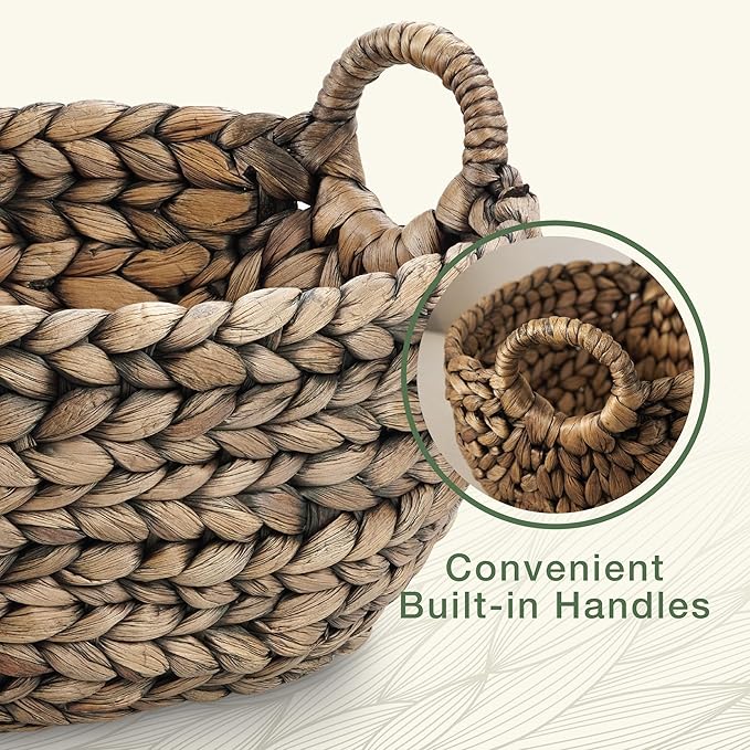 Set of 3 Wicker Storage Baskets for Organizing - Woven Decorative Baskets with Handles - Organizers for Bathroom, Kitchen, and Shelves (Espresso)