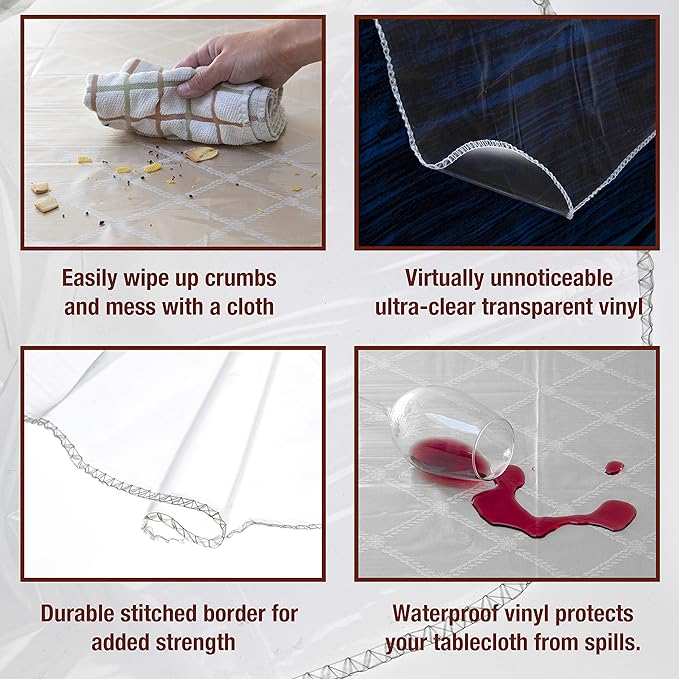 Elaine Karen Clear Plastic Table Cover Protector 100% Waterproof Table Protector Crystal Clear Plastic Tablecloth Cover for Dining Table Heavy Duty Vinyl, 70" Round