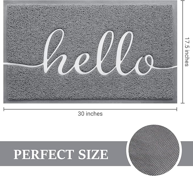 Door Mat (30"x17.5",Grey), Welcome Mat Low Profile Front Doormat Non Slip Rugs for Entryway, Patio, High Traffic Areas